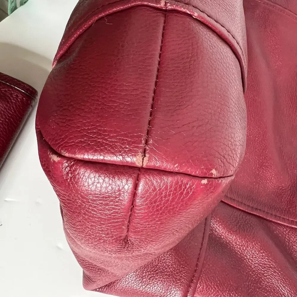Coach Park Leather Hobo Tote Bag Crimson Red Pebbled Leather Shoulder Purse